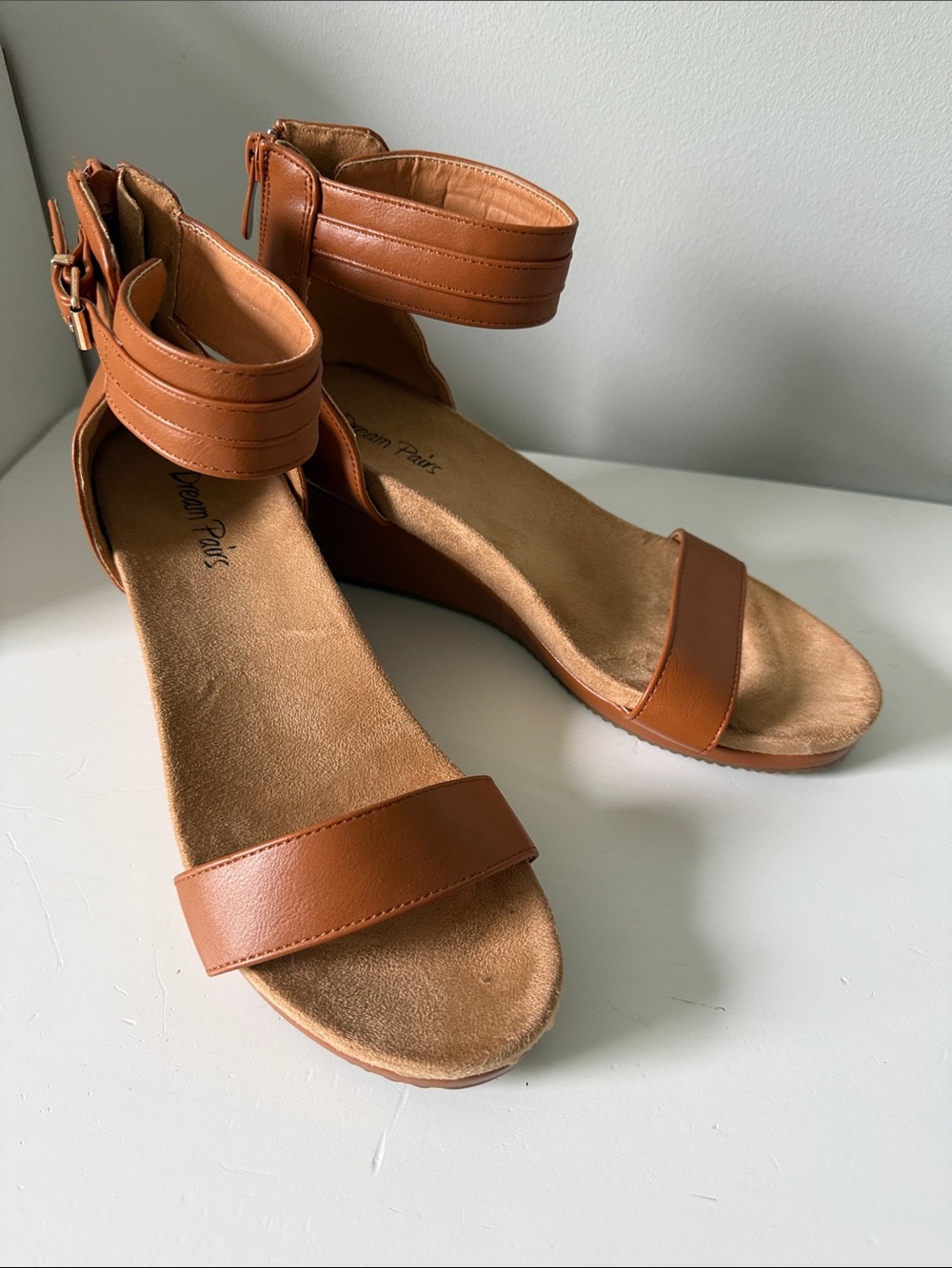 Dream Pairs Tan Ankle-Strap Wedge Sandals